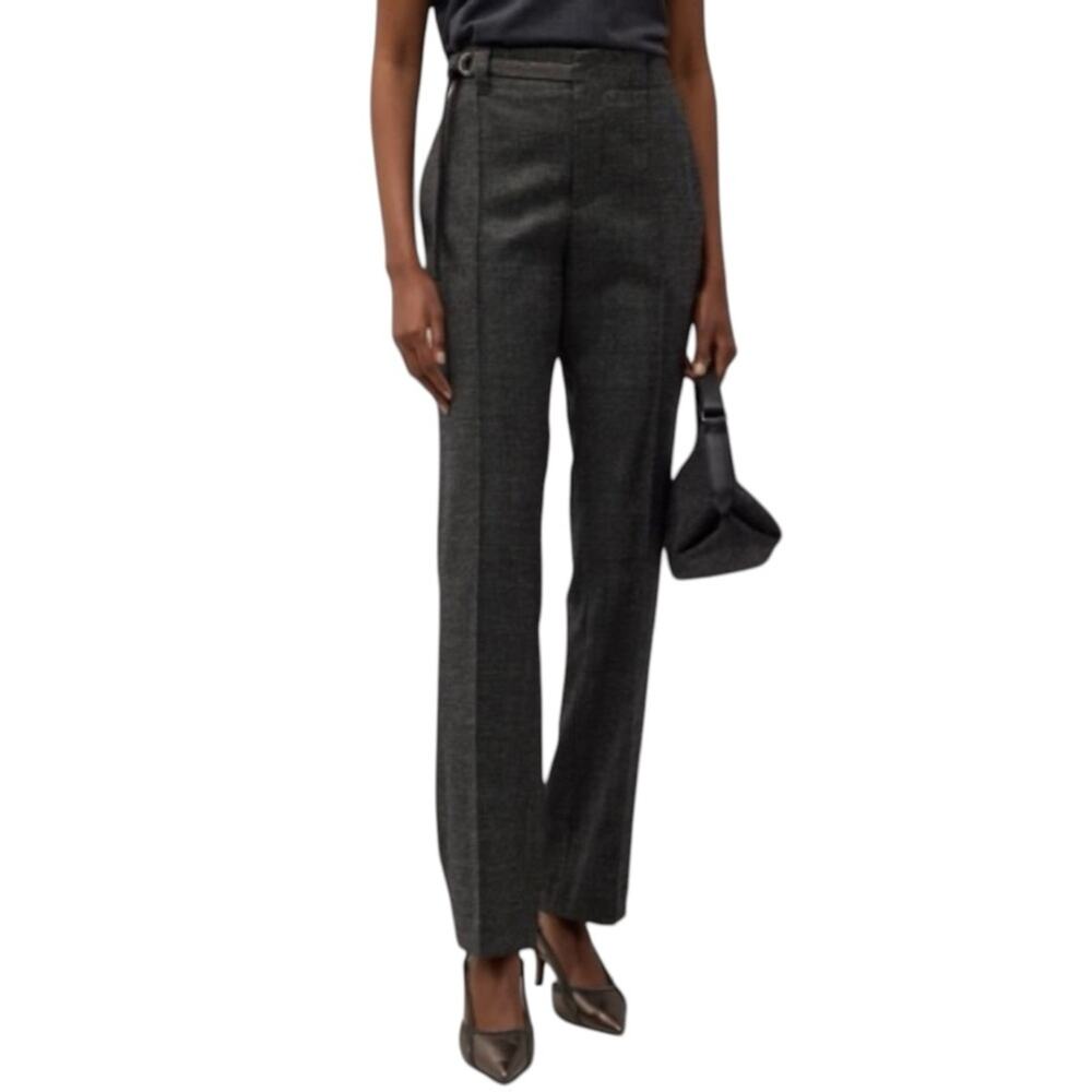 Brunello Cucinelli Wool Embellished Belt Gray Plaid Tapered Flat Front Pants